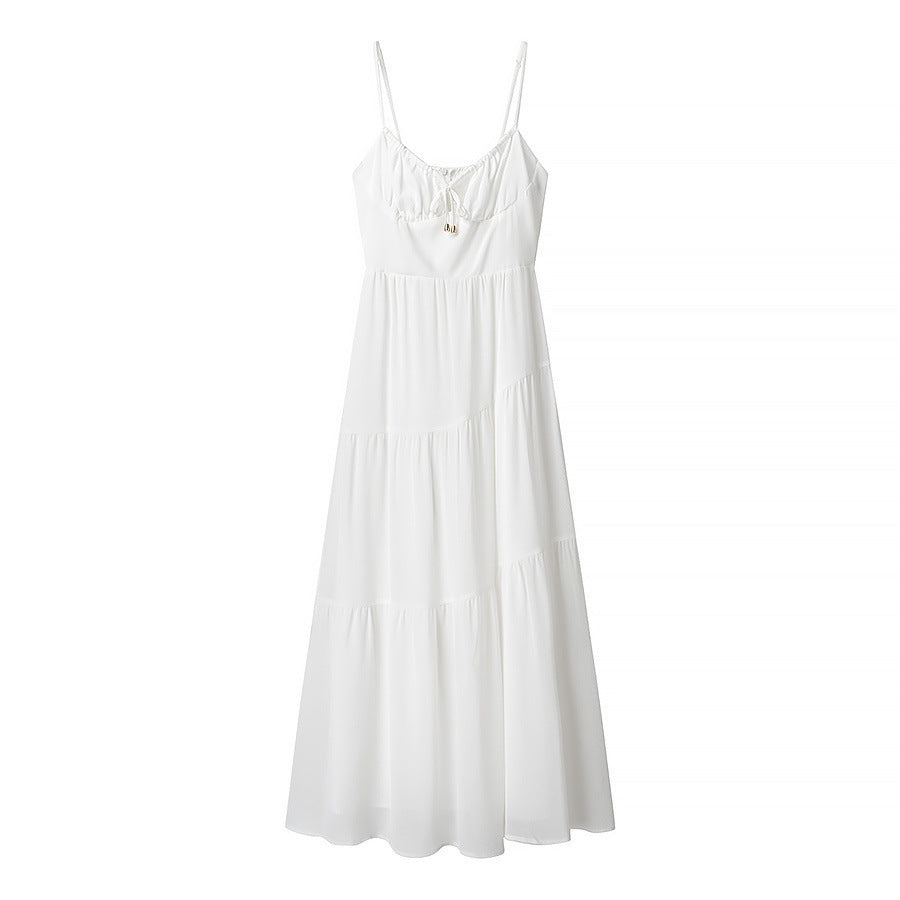 Robe longue femme – Bretelles fines – Dos nu – Coupe fluide – Jupe volantée