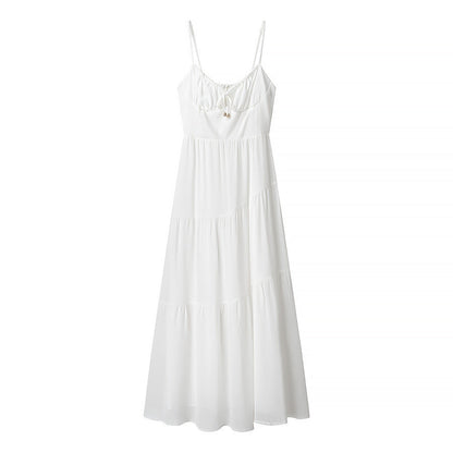 Robe longue femme – Bretelles fines – Dos nu – Coupe fluide – Jupe volantée
