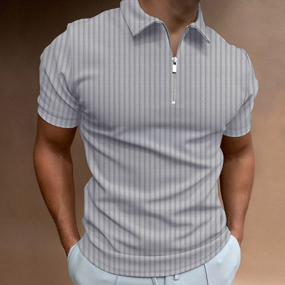 Men's polo – Slim fit – Cotton knit – Short sleeves – Striped zip collar