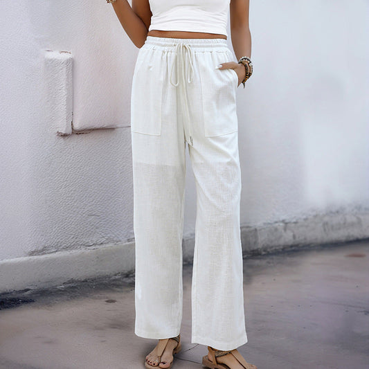 Pantalon femme – Coupe large décontractée – Taille élastique – Fibres naturelles