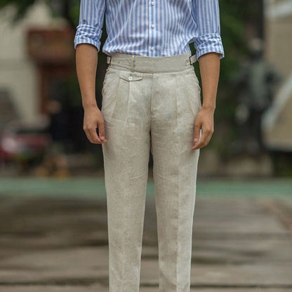 Pantalon homme – Coupe slim – Taille haute – Fibres naturelles – Plis élégants