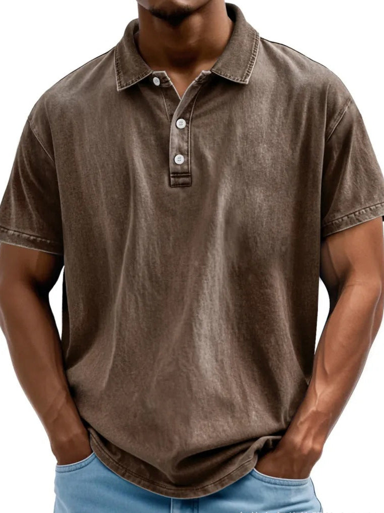 Polo homme – Coupe décontractée – Fibres naturelles – Effet délavé vintage