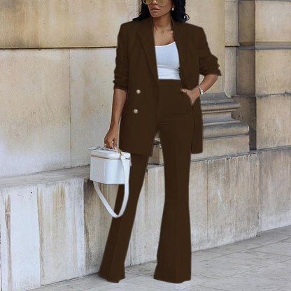 Ensemble pantalon blazer femme – Coupe droite – Veste boutonnée – Jambe large fluide