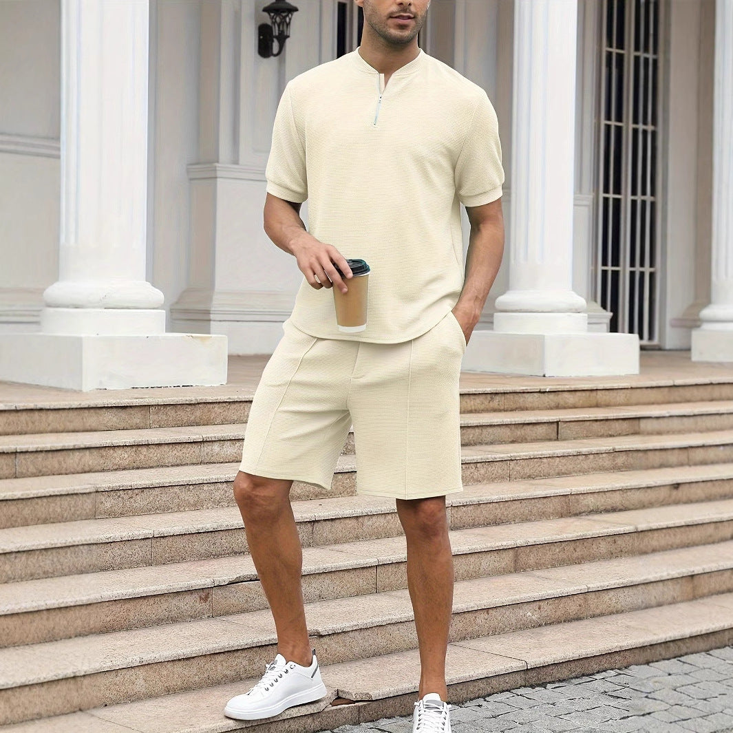 Ensemble Homme Veste Zippée et Short – Coupe Décontractée – Maille Texturée Respirante
