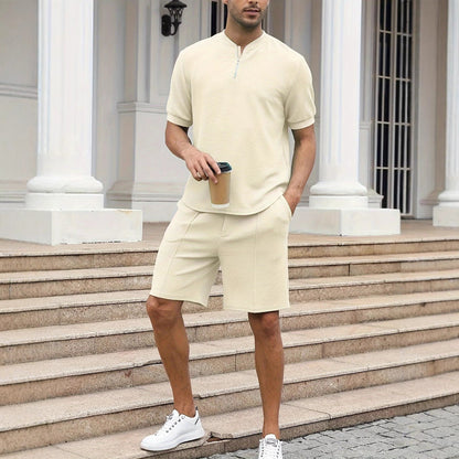 Ensemble Homme Veste Zippée et Short – Coupe Décontractée – Maille Texturée Respirante