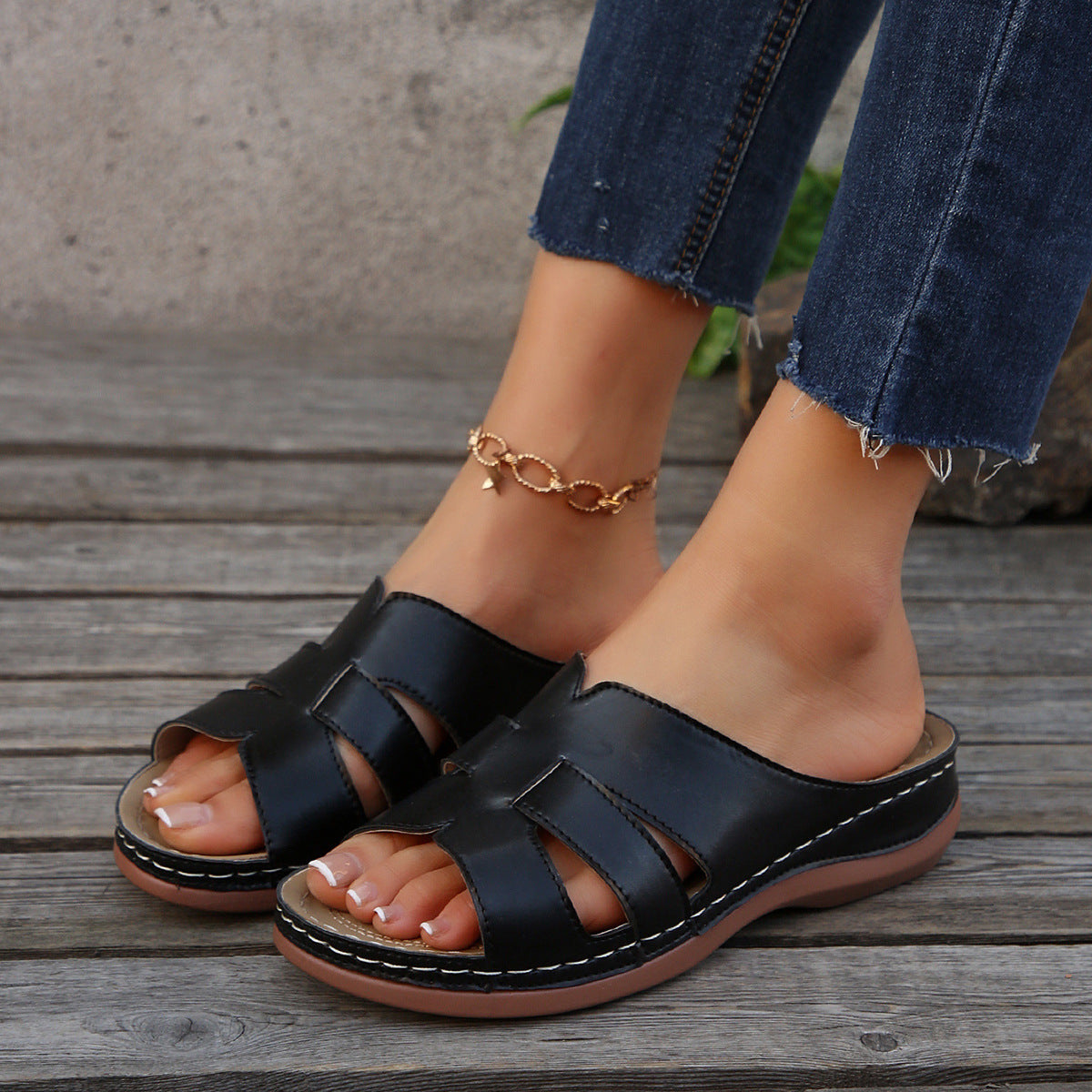 Sandales à talon compensé femme – Facile à enfiler – Découpes – Bout ouvert élégantes