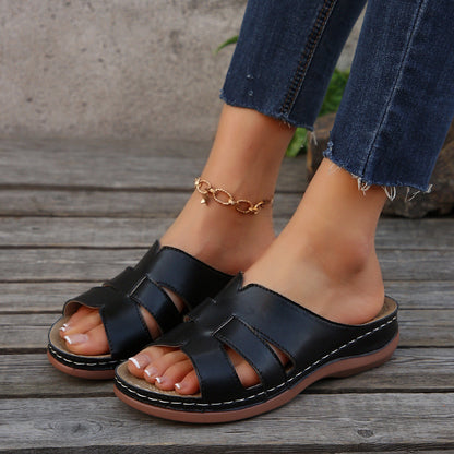 Sandales à talon compensé femme – Facile à enfiler – Découpes – Bout ouvert élégantes