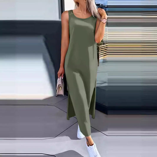 Robe longue femme – Coupe décontractée – Bretelles larges – Dos en dentelle élégant