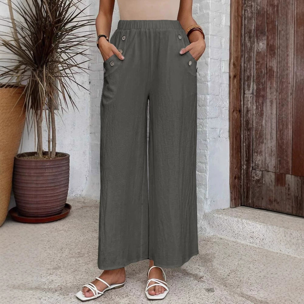 Pantalon femme large coupe courte – Léger – Taille élastique