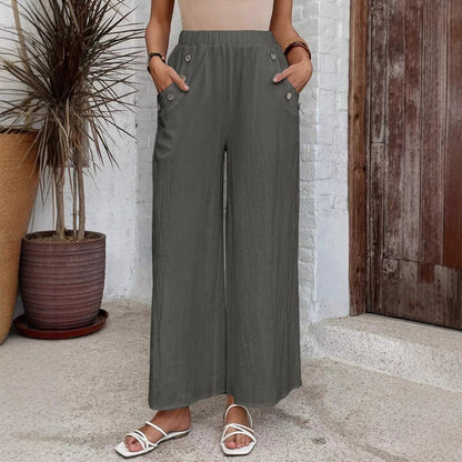 Pantalon femme large coupe courte – Léger – Taille élastique