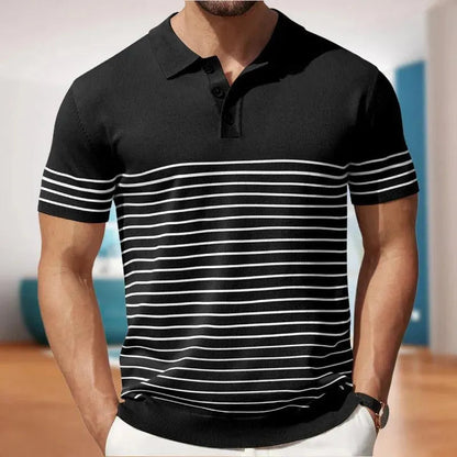 Men's polo – Soft knit – Classic fit – Short sleeves – Elegantly striped