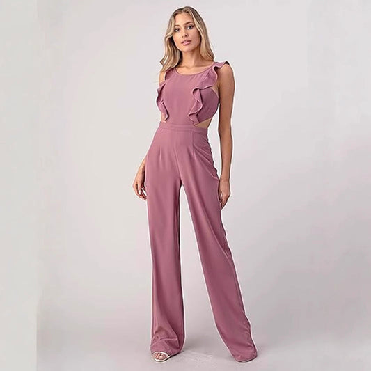 Combinaison Femme – Taille Haute – Sans Manches – Large Jambe – Volants – Découpe Taille