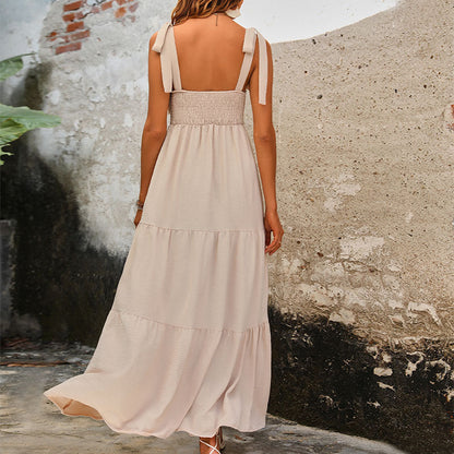 Robe longue femme – Tissu respirant – Sans manches – Coupe fluide à volants