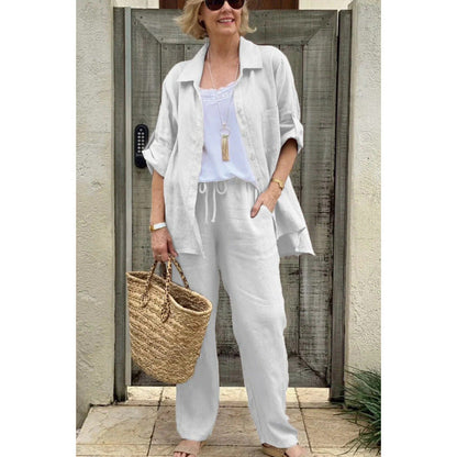 Ensemble Femme Chemise et Pantalon – Lin – Coupe Ample – Taille Élastique