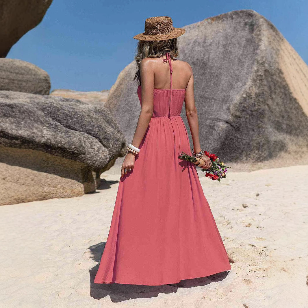 Robe longue femme – Dos nu – Fibres naturelles – Fente latérale – Coupe fluide