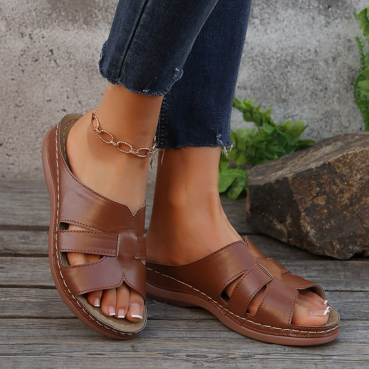 Sandales à talon compensé femme – Facile à enfiler – Découpes – Bout ouvert élégantes