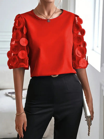 Haut manches courtes femme – Coupe ample – Manches évasées dentelle – Col rond
