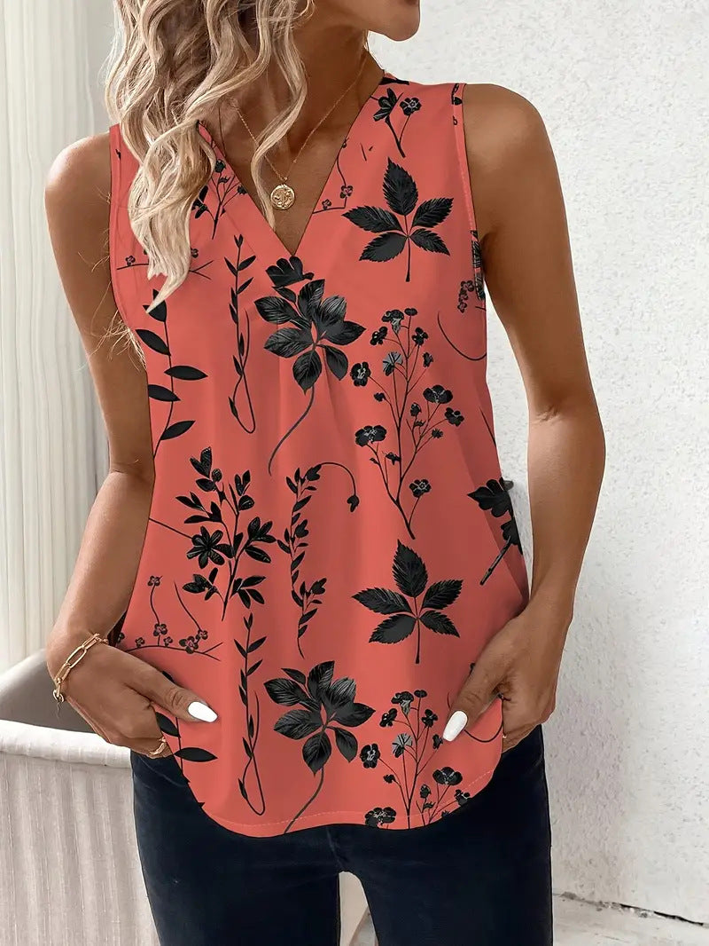 Top sans manches femme – Encolure V – Coupe ample – Motif abstrait