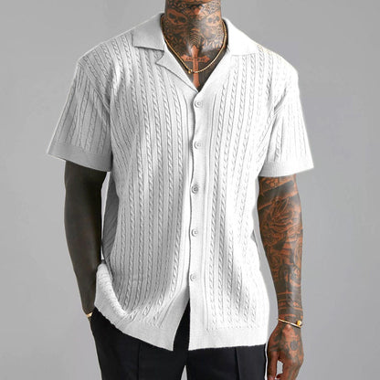 Men's button-up shirt – Soft knit – Relaxed fit – Short sleeves