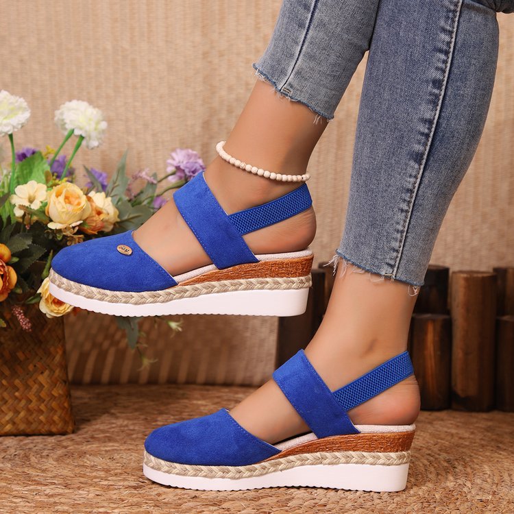 Sandales compensées femme – Bout fermé – Brides larges – Semelle jute – Style décontracté