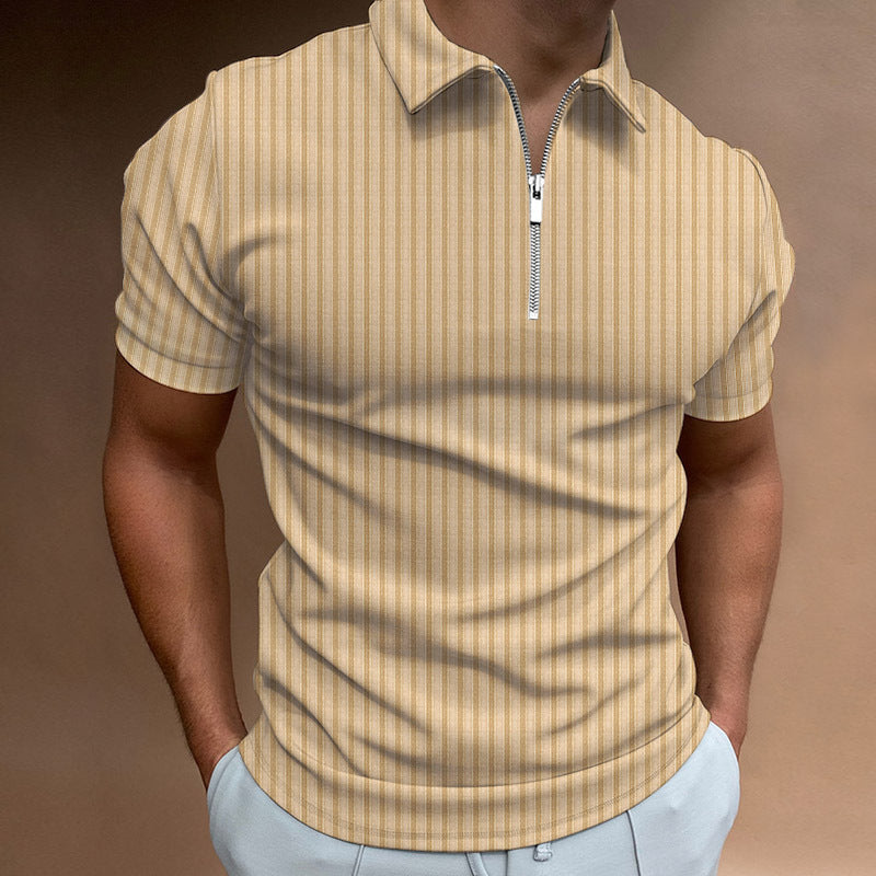 Men's polo – Slim fit – Cotton knit – Short sleeves – Striped zip collar