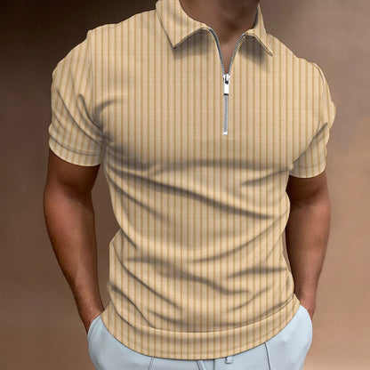 Men's polo – Slim fit – Cotton knit – Short sleeves – Striped zip collar