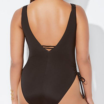 Maillot de bain une pièce femme – Décolleté plongeant – Fronces côtés – Bretelles réglables