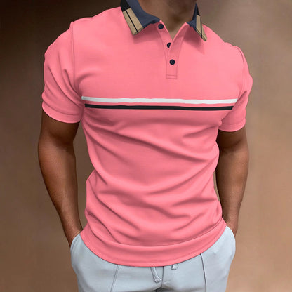 Polo men's – Slim fit – Breathable fabric – Chest stripes – Textured collar