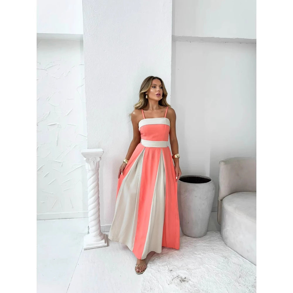 Robe longue femme – Taille haute – Bretelles fines – Coupe évasée élégante