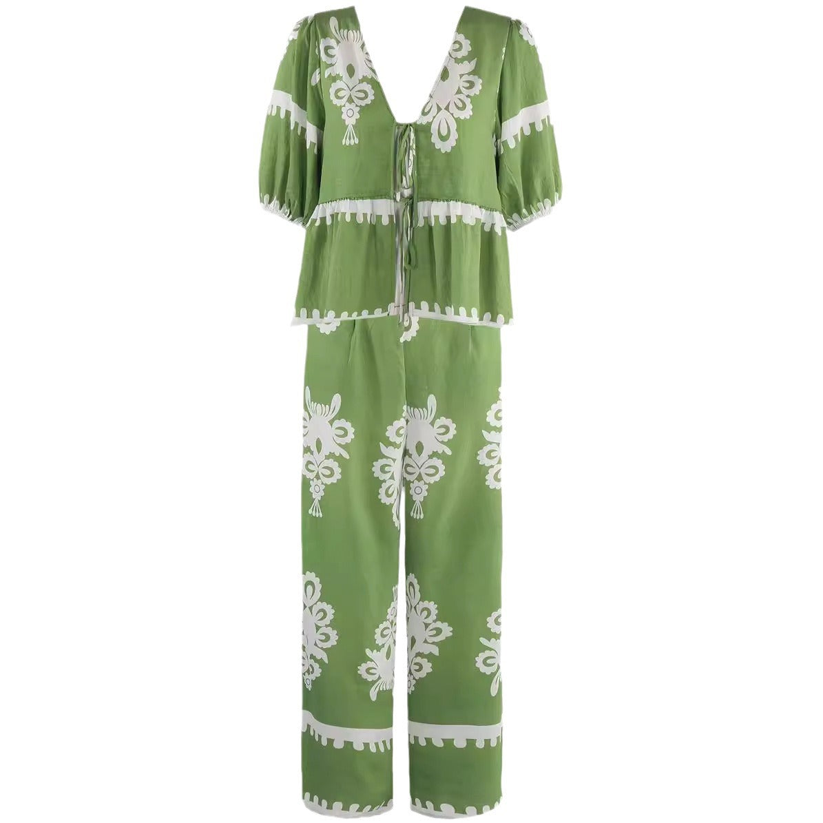 Ensemble Femme Deux Pièces – Haut Nœud Court – Pantalon Large