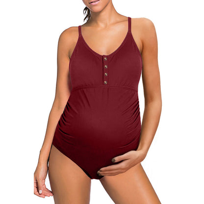 Maillot de bain grossesse femme – Coupe ajustée – Détail bouton – Tissu respirant