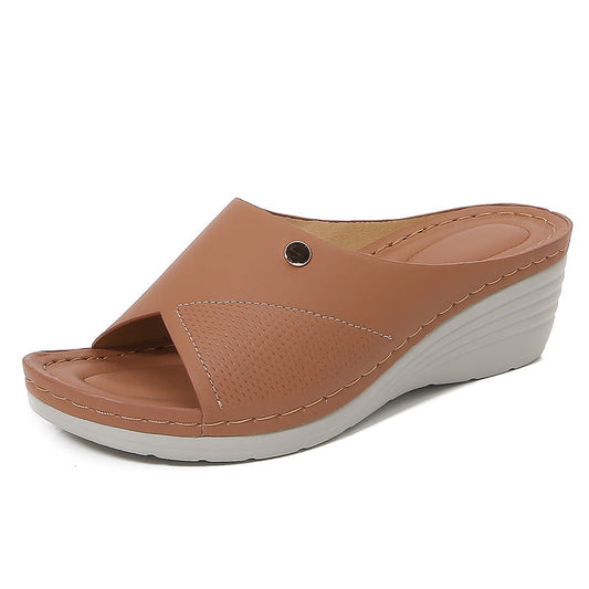Sandales compensées femme – Bout ouvert – Bride perforée – Confort à enfiler