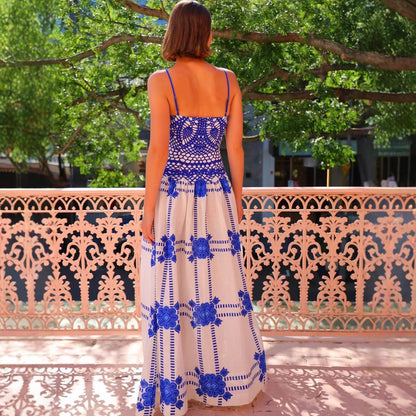 Robe longue femme – Dentelle crochet – Bretelles fines – Coupe évasée