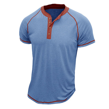 Chemise Henley homme – Coton mélangé – Coupe régulière – Manches courtes – Détails contrastés