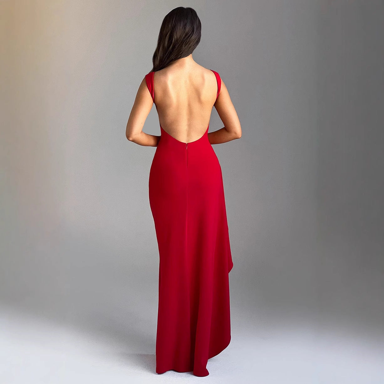 Robe de soirée femme – Coupe moulante – Satinée – Fendue – Dos nu – Longue