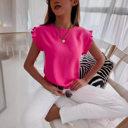 Blouse femme – Coupe ample – Manches volants – Tissu respirant – Col rond