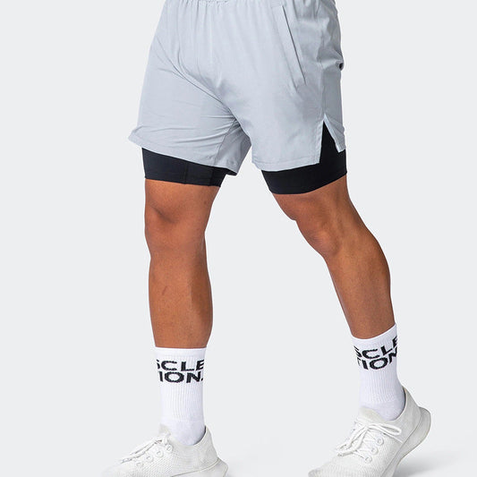 Short de sport homme – Coupe slim – Double couche – Respirant – Soutien extensible