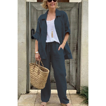 Ensemble Femme Chemise et Pantalon – Lin – Coupe Ample – Taille Élastique