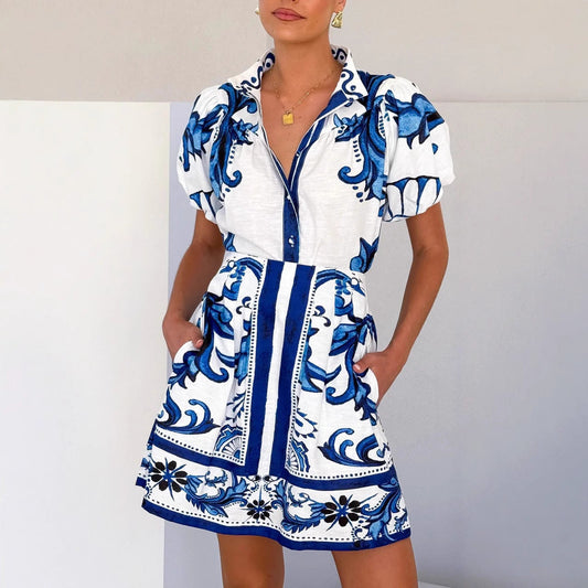 Robe Femme Ensemble Deux Pièces – Jupe Évasée – Top Manches Bouffantes