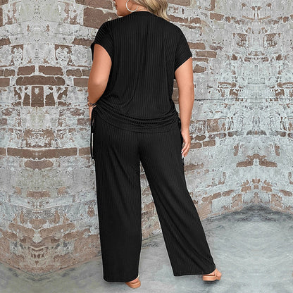 Ensemble femme deux pièces – Manches courtes – Pantalon large fluide