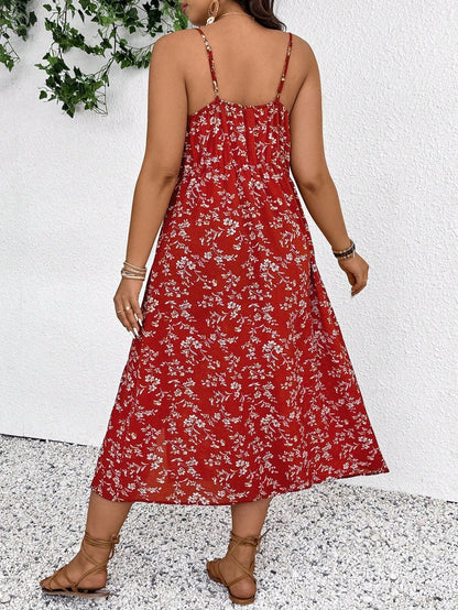 Robe longue femme – Bretelles fines – Imprimé fleuri – Coupe fluide – Fente côté