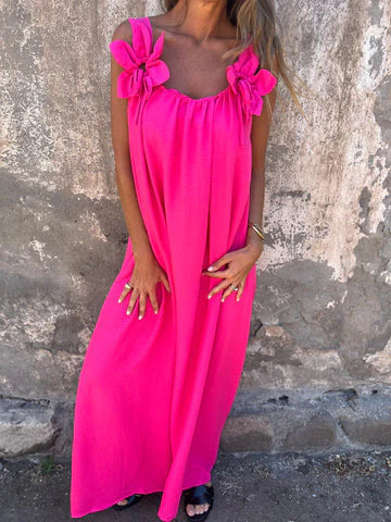 Robe longue femme – Coupe fluide – Tissu respirant – Épaules fleuries élégantes