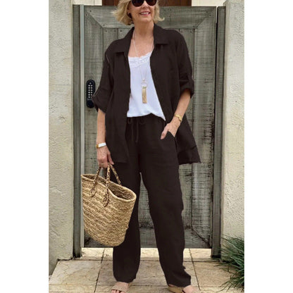 Ensemble Femme Chemise et Pantalon – Lin – Coupe Ample – Taille Élastique
