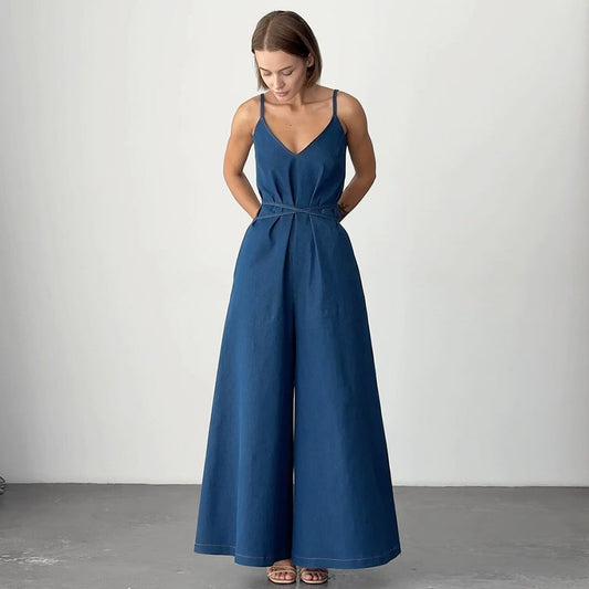 Combinaison femme – Tissu respirant – Coupe ample – Sans manches – Taille à nouer