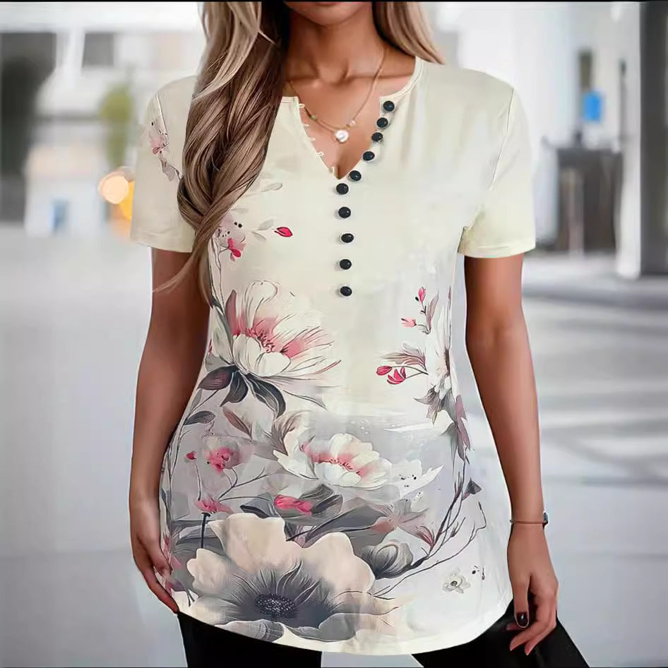 Chemise femme manches courtes – Coupe décontractée – Motif abstrait – Boutonnée