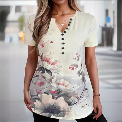 Chemise femme manches courtes – Coupe décontractée – Motif abstrait – Boutonnée