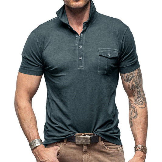 Polo homme – Coupe slim – Col montant – Poche poitrine boutonnée – Coton