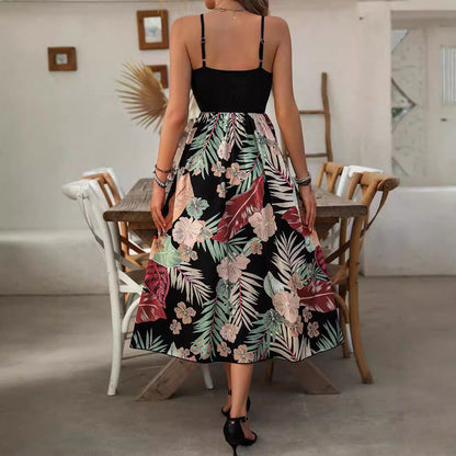 Robe d’été femme – Bretelles fines – Coupe fluide – Imprimé tropical