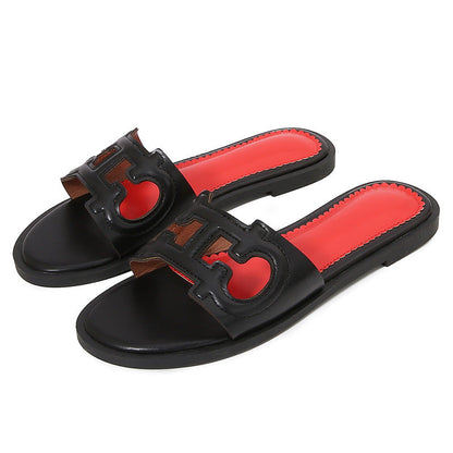 Sandales plates femme – Bout ouvert – Bride ajourée – Enfilage facile – Style décontracté