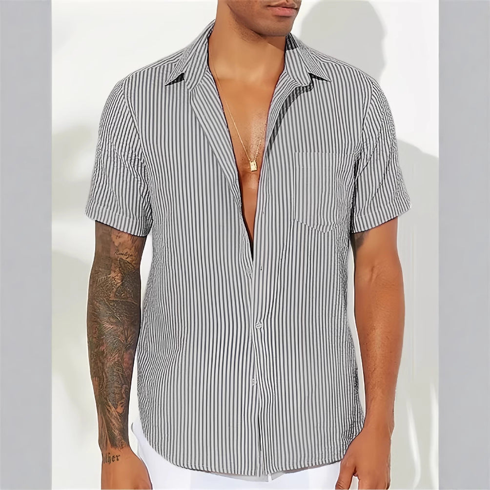 Men's short-sleeve shirt – Relaxed fit – Vertical stripes – Breathable fabric